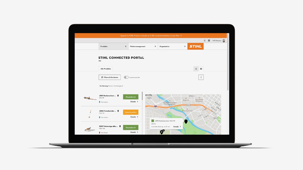 STIHL connected Portal product overview including map
