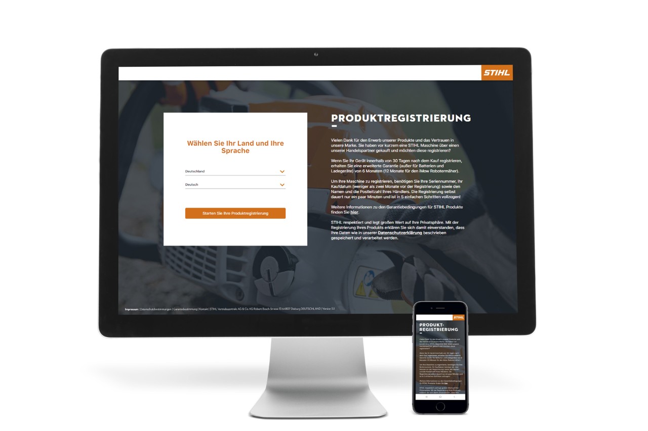 STIHL product registration start page